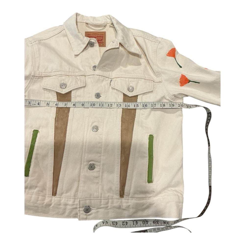 Levi’s Custom Hand Painted Denim Jacket Size S Cream Off-White One of a Kind Art - Picture 4 of 9